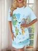 Fashion 3D Print Summer Dress Loose Casual Short Sleeve O-Neck Mini Dress