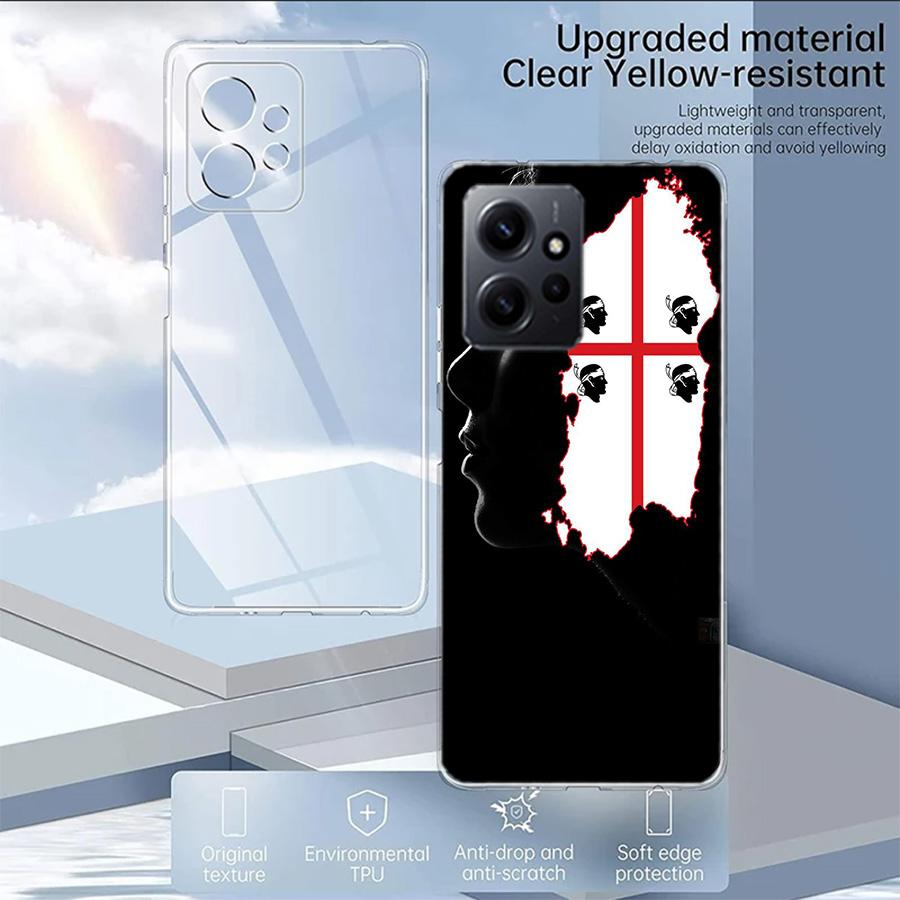 Flag of Sardinia Phone Case For Redmi Note 14 15 Pro 5G 13 12 Pro Plus 11 11T 11E 11S 10 Pro 10S 9 9S Cover Cell Clear TPU Capa
