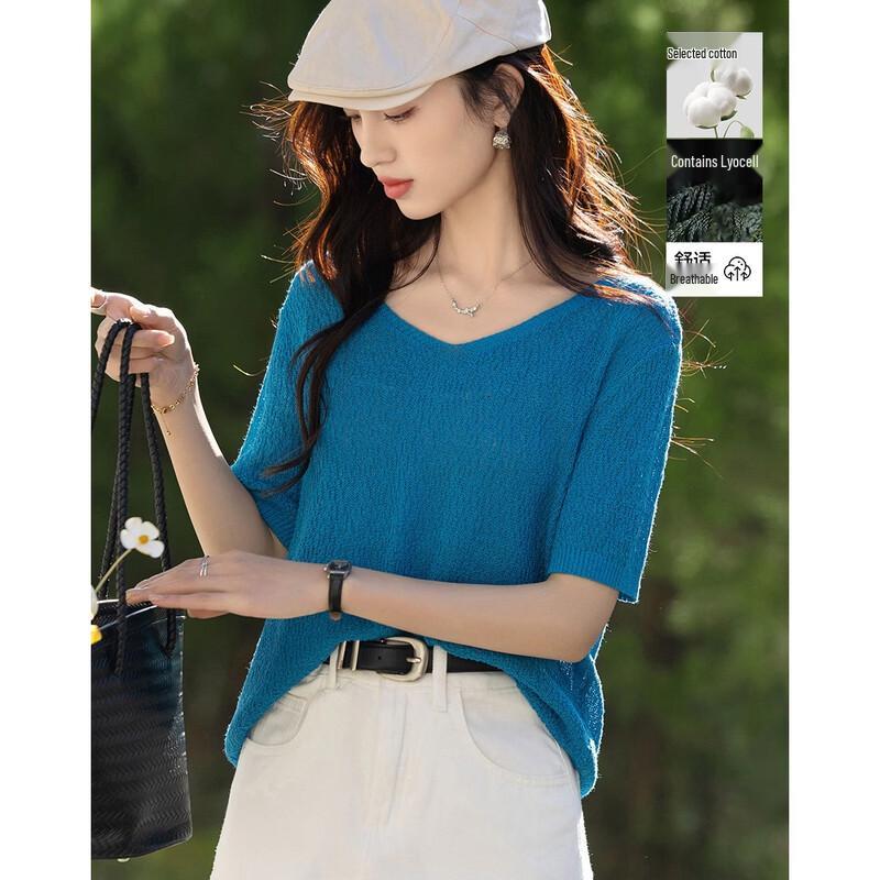 

Women s Summer Lustrous V-Neck Knit Top (Lyocell Blend) L