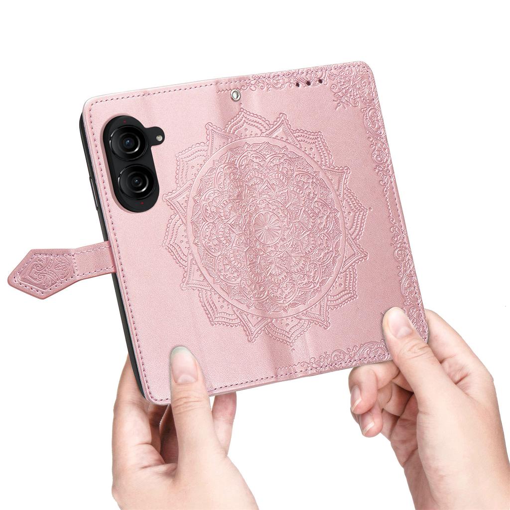 For Asus Zenfone 10 5G Case Wallet with Card Holder Embossed Mandala Pattern PU Leather Cover