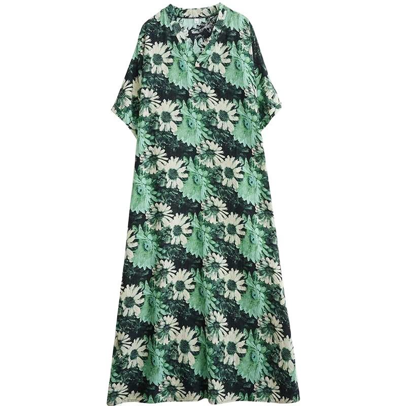 V-neck Thin Plus Size Loose Vintage Cover-up Long Dress