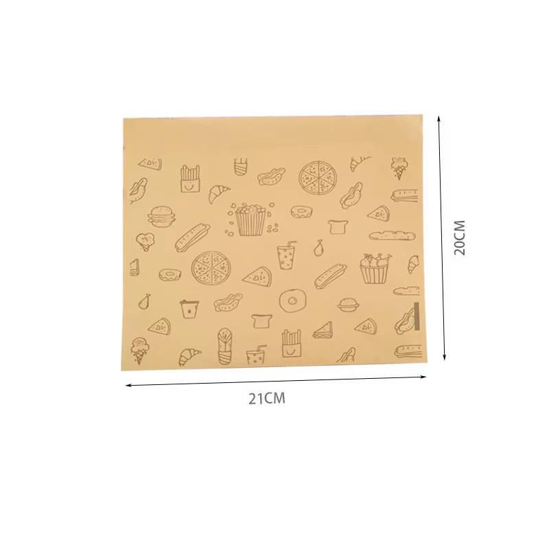 50PCS Disposable Kraft Paper Greaseproof Paper Bags Food Packaging Bag Barbecue Burrito Pancakes Pancakes Meat Buns Snack Bag