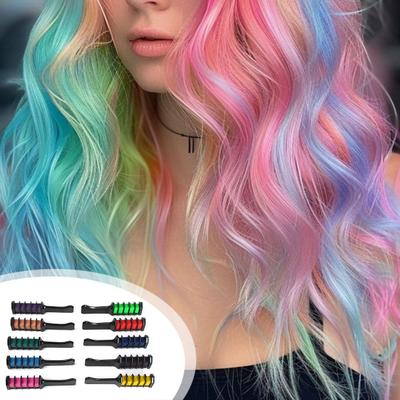 10Pcs Disposable Hair Dye Comb 10 Colors Individually Packaged Temporary Hair Chalk for Wet Dry Hair Washable Non-Damaging Instant Hair Coloring Tool