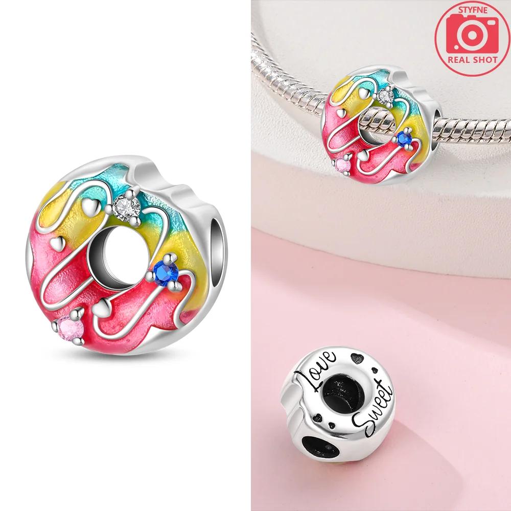 Original Charms Pink Colorful Doughnut Cake Ice Cream Coffee Cup Copper Beads Fit Women Bracelet Jewelry Diy Delicate Gift
