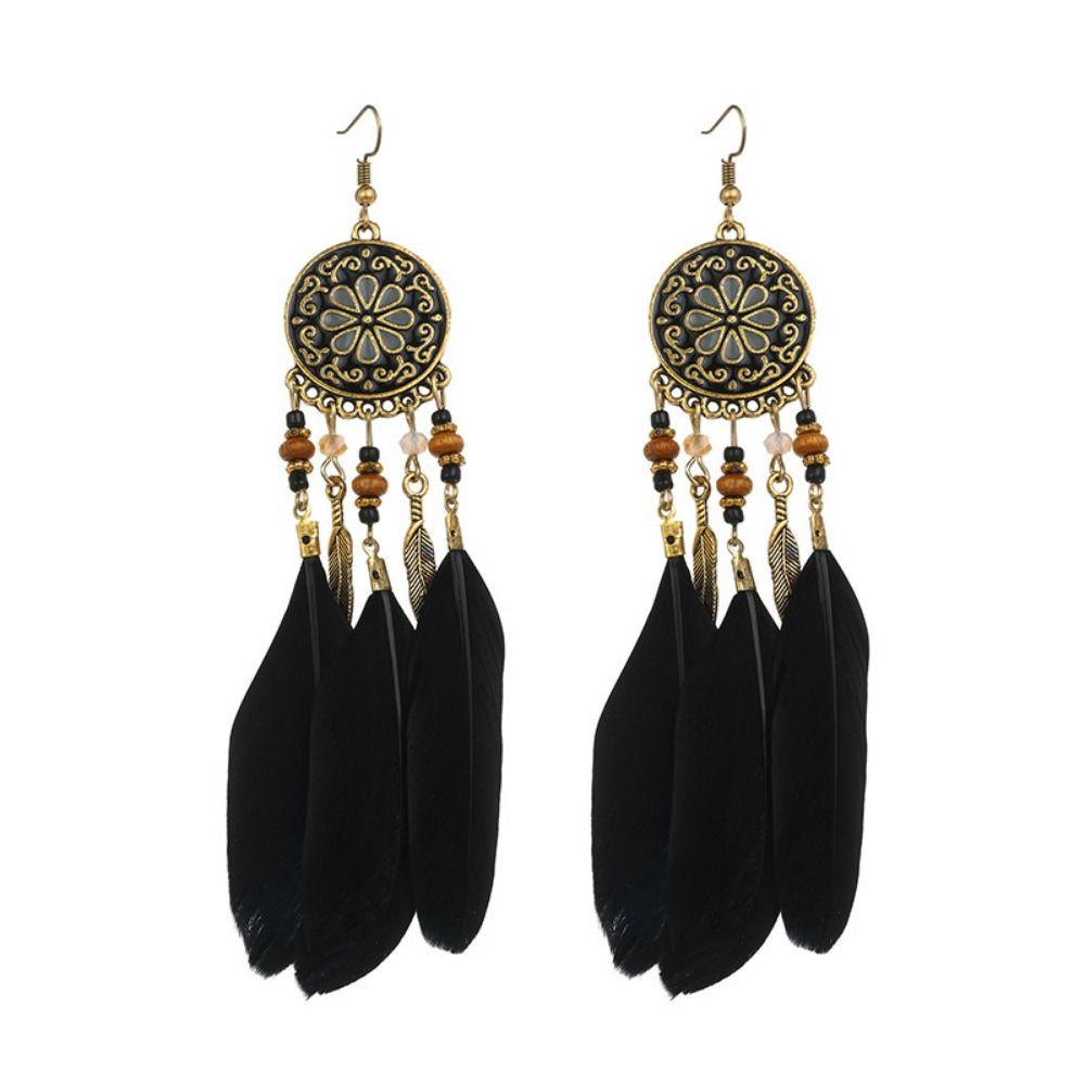 Zinc Zinc Zinc Alloy Bohemian Feather Dangle Earrings Bohemia Style Boho Drop Earrings Girl