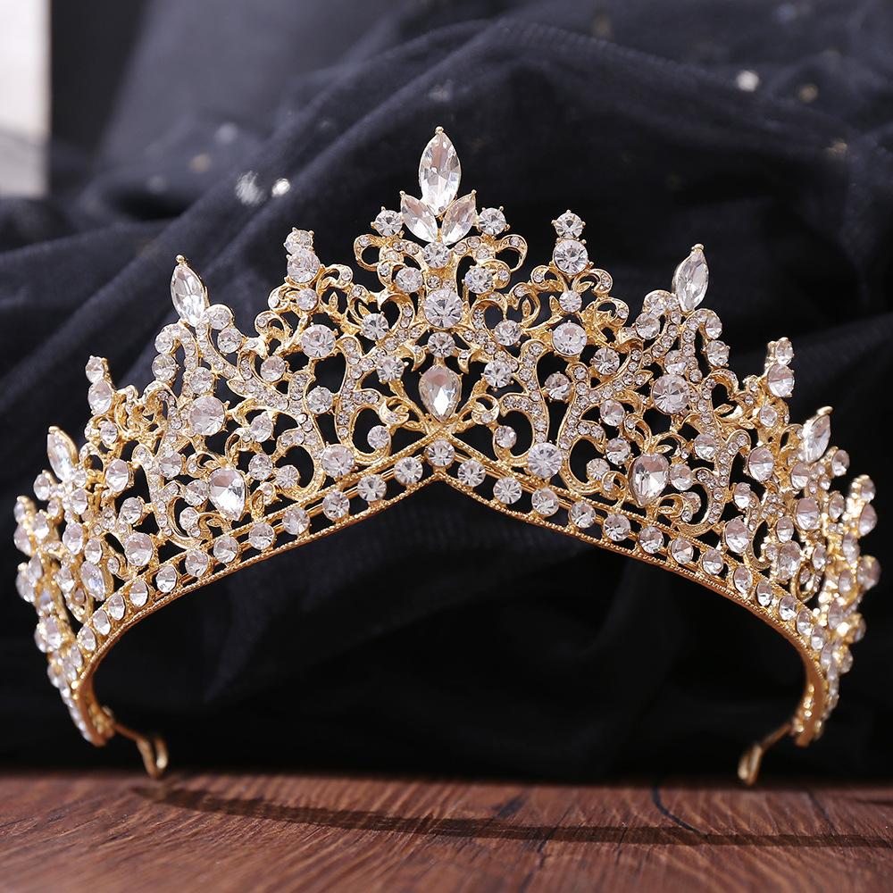 DIEZI New Baroque Korean Gold Color Crown Hair Accessories Luxury Crystal Tiara For Women Wedding Headdress Bridal Hair Zircon