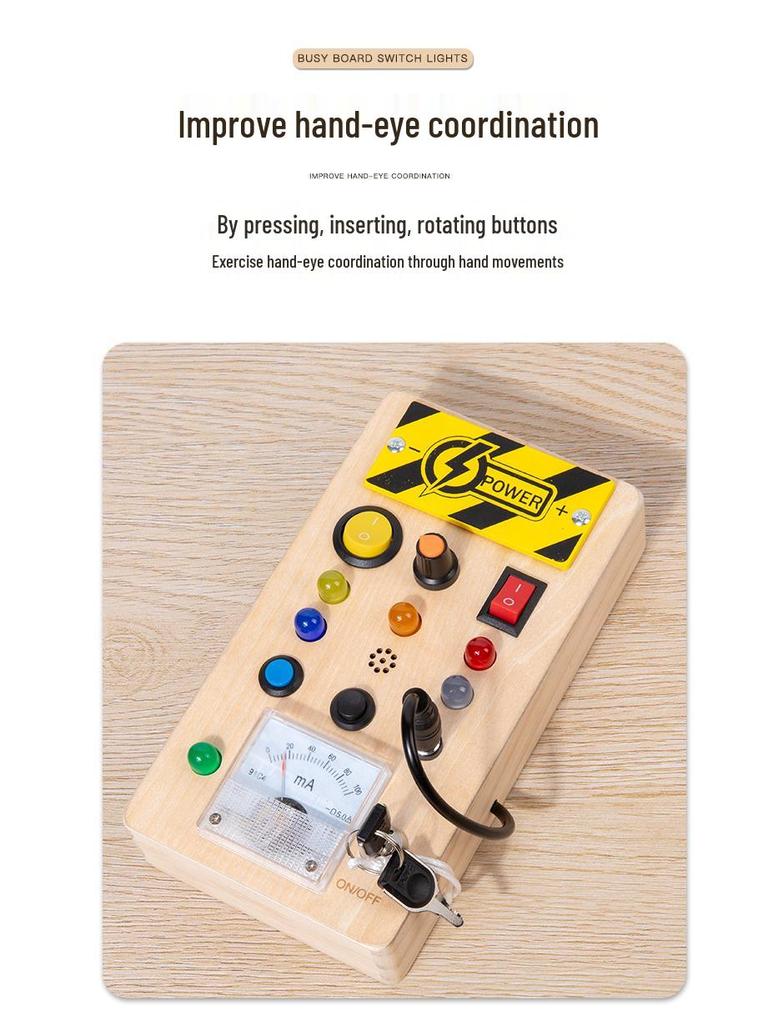 Interactive LED Busy Board: Wooden Educational Toy with Electronic Switches for Kids