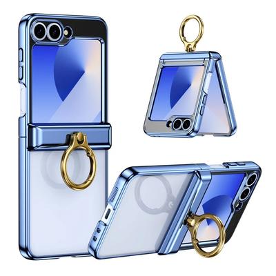 Electroplate Hinge Protective Hard Shell Phone Case for Samsung Flip6 Flip5 Flip4 Flip3 Galaxy Z Flip 6 5 4 3 Ring Holder Cover