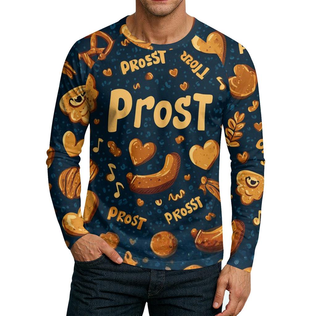 Herre Rund Hals Plunger Langermet T-skjorte Topp