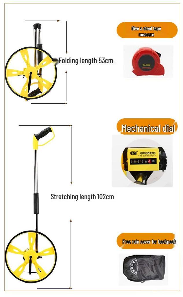 Folding Hand-Push High-Precision Outdoor Measuring Wheel with Rubber-Coated Large Wheel