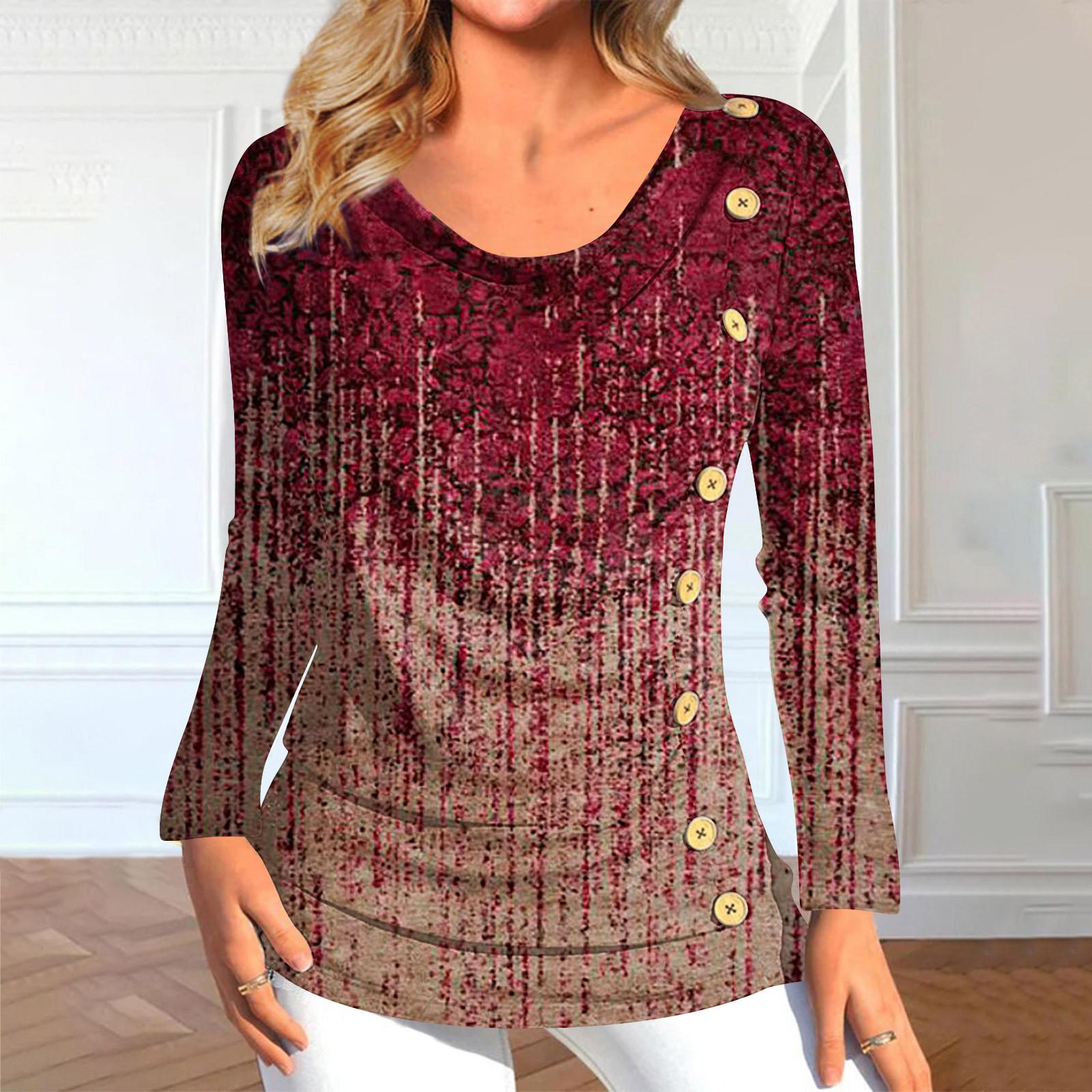 

Women s Long Sleeve Tops Summer Asymmetrical T-Shirts Slim Fit Casual Button Down Tops T-Shirts Pullover Tops T-Shirts Summer Tops Long Sleeve Tops M винний