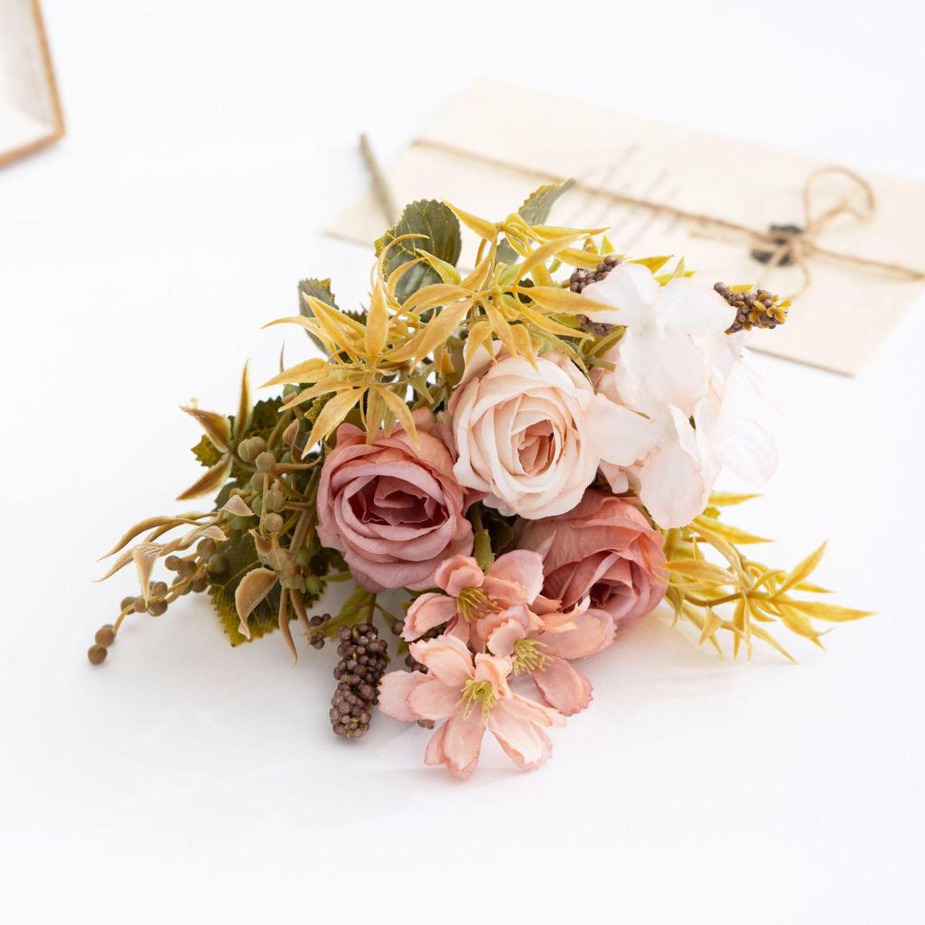 Autumn-Inspired Nordic Silk Rose Bouquet – Artificial Floral Decor for Home & Living Room
