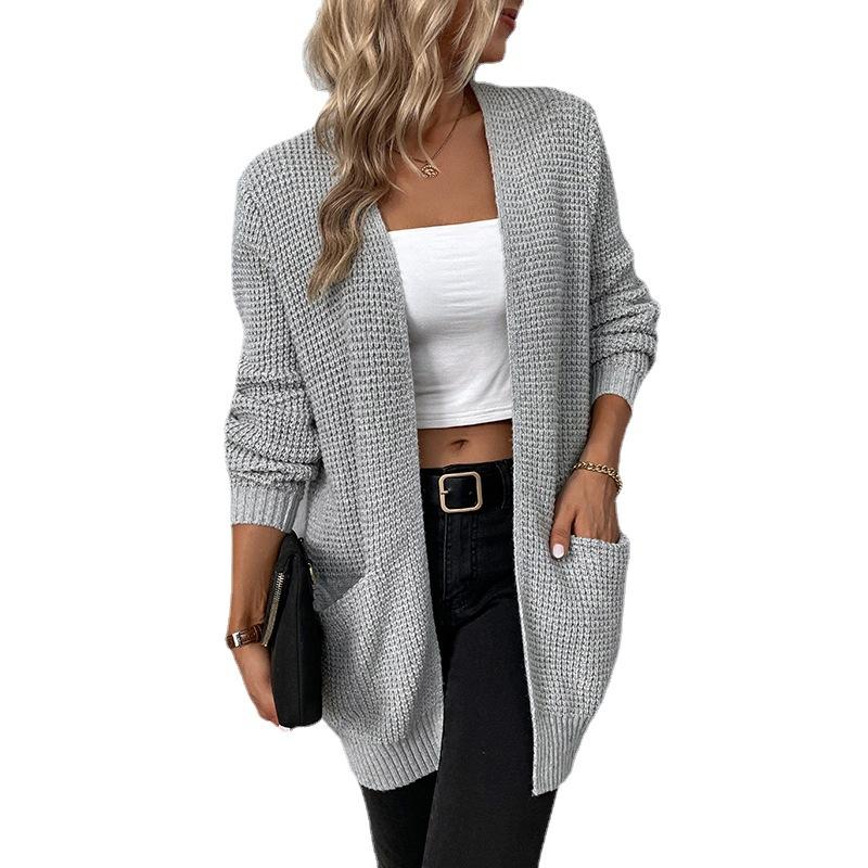 Herbst Winter Vintage Lose Langarm Top Einfarbig Strickjacke Strickwaren V-ausschnitt Pullover