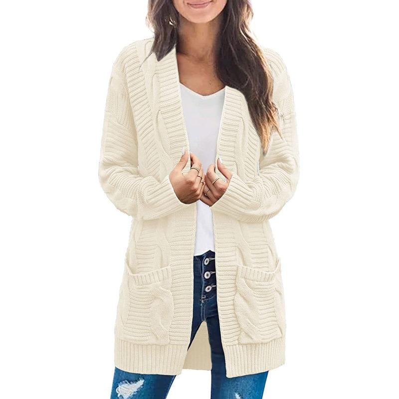 Women S Long Cable Knit Open Front Cardigan Sweater With Pockets