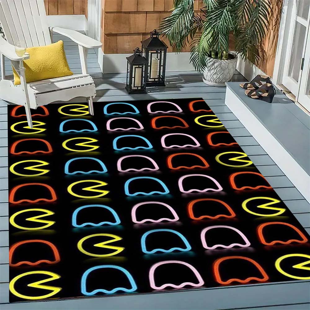 Pac-Man Game Theme Rug Non-Slip Round Carpet Gaming Room Bedroom Living Room Floor Mat Decoration