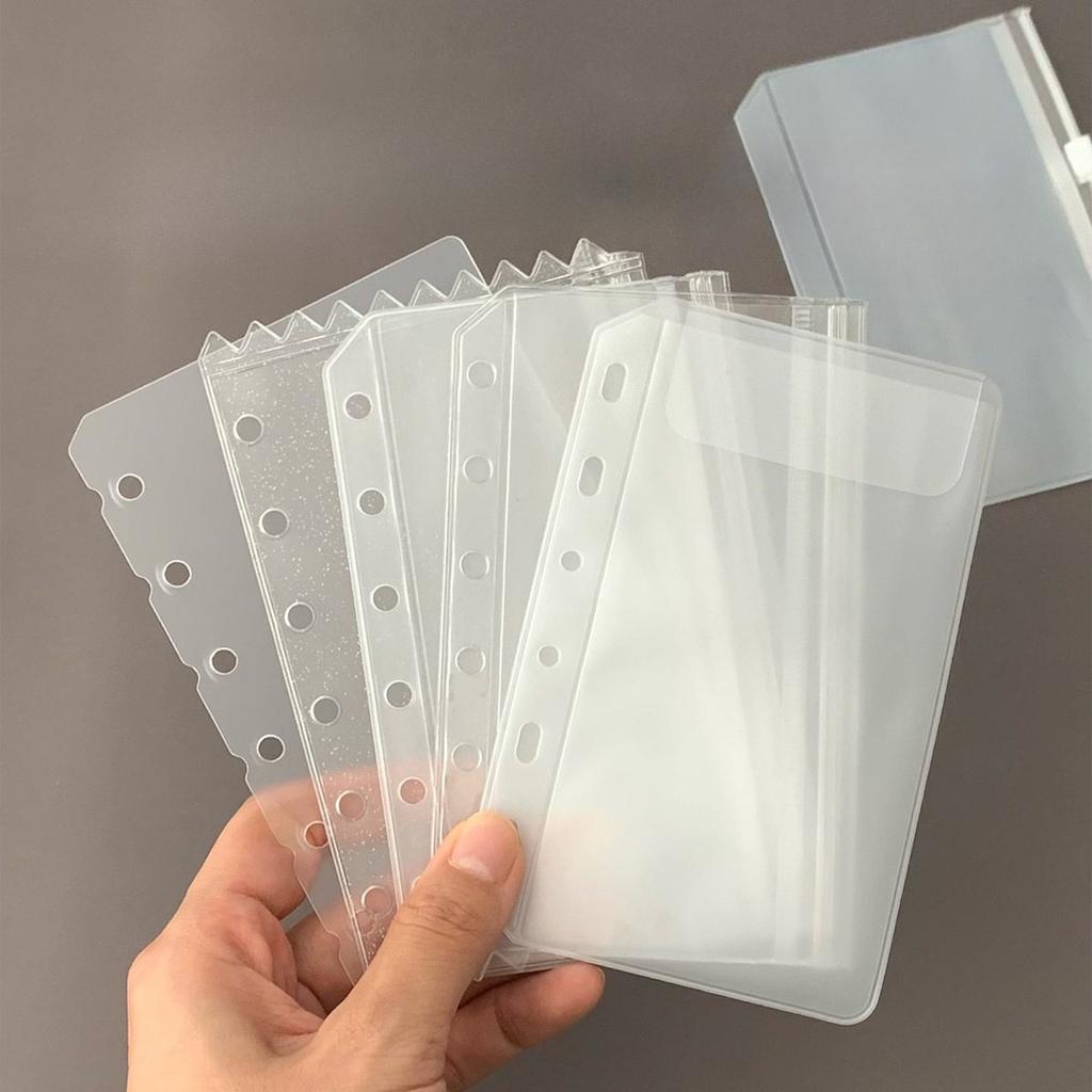 A7 6-Hole Loose Leaf Pockets Set PP Photo Album Refill Pages & PVC Zipper Bags for Planner Notebook Binder Accessories