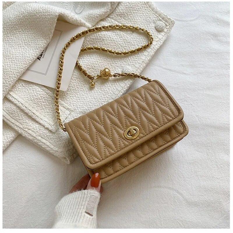 Nuova Moda Borsa a Spalla da Donna Semplice Borsa Quadrata Piccola con Texture a Catena Lusso Leggero Borsa a Tracolla da Festa Portafogli e Borse