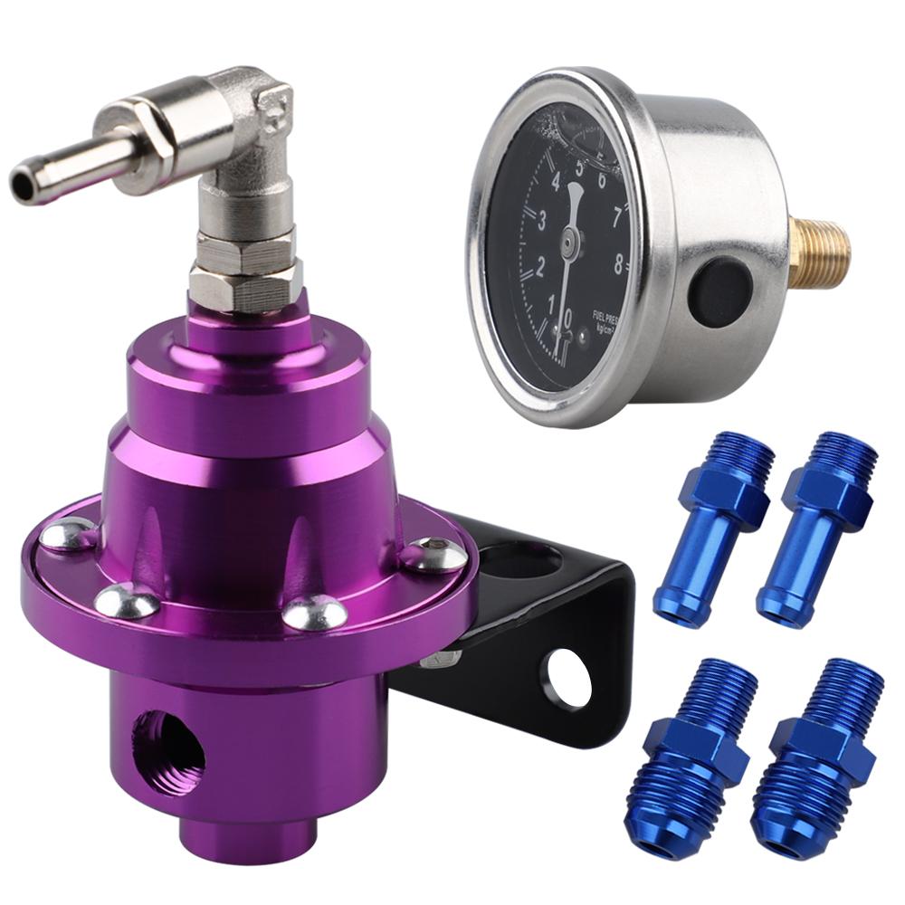Adjustable Fuel Pressure Regulator Car Vehicle Refitting Fuel Supercharger Aluminum Universal with Gauge Kit