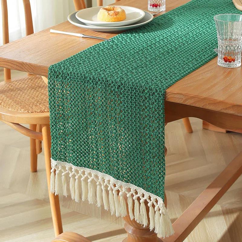 

Nordic Two-Color Table Runner for Dining Cotton and Linen Long Tassels Tablecloth for Party Simple Dustproof Home Decoration 35x160cm