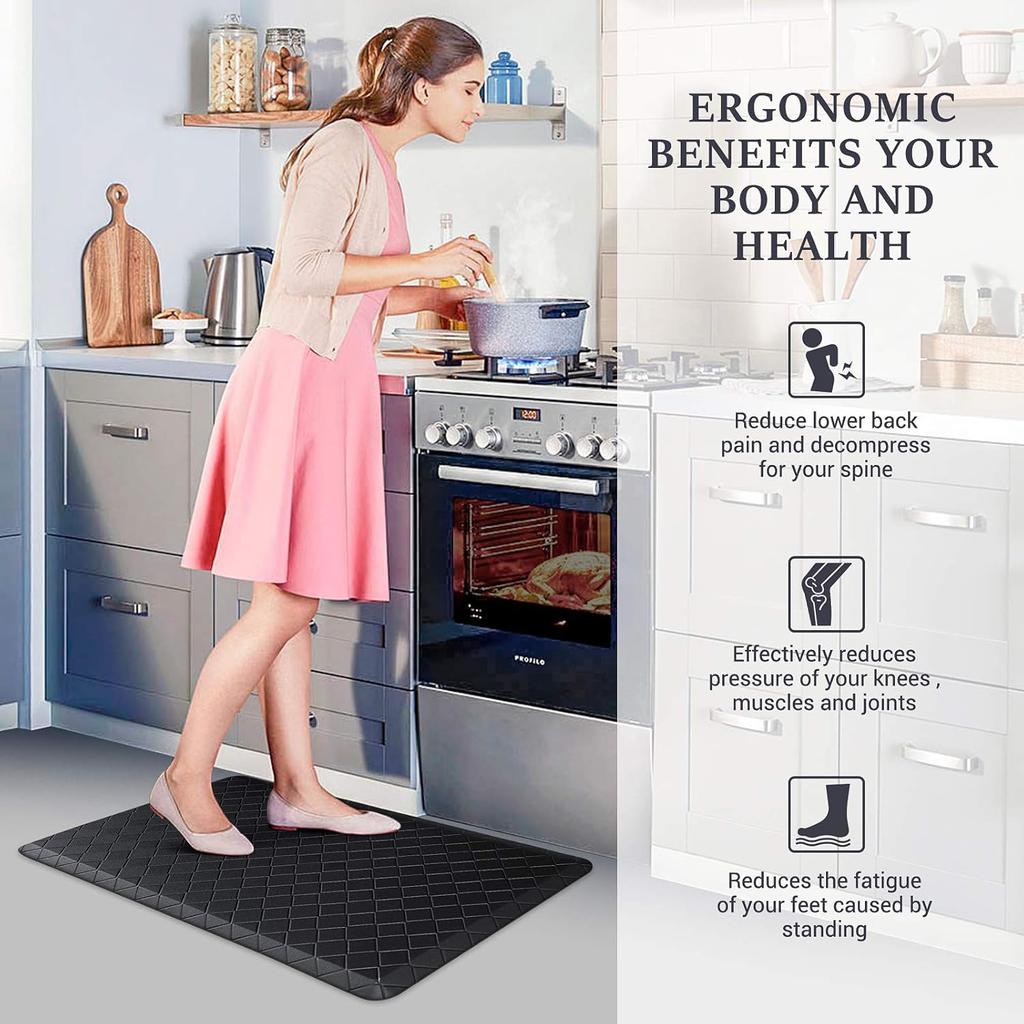 HappyTrends Floor Mat Cushioned Anti-Fatigue ,17.3"x28",Thick Waterproof Non-Slip Mats and Rugs Heavy Duty Ergonomic Comfort Rug for
