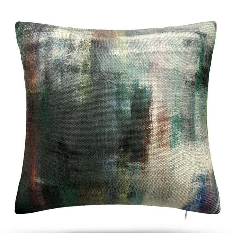 Turquoise Geometric Color Block Short Plush Cushion Cover Color Block Gem Series Linen Pillow Case Home Fabric