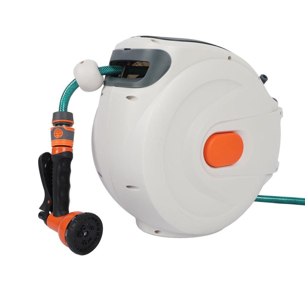 Retractable Garden Hose Reel Slow Return Auto Rewind Retractable Garden Hose Reel Wall Mount with Sprayer Nozzle for Car Wash