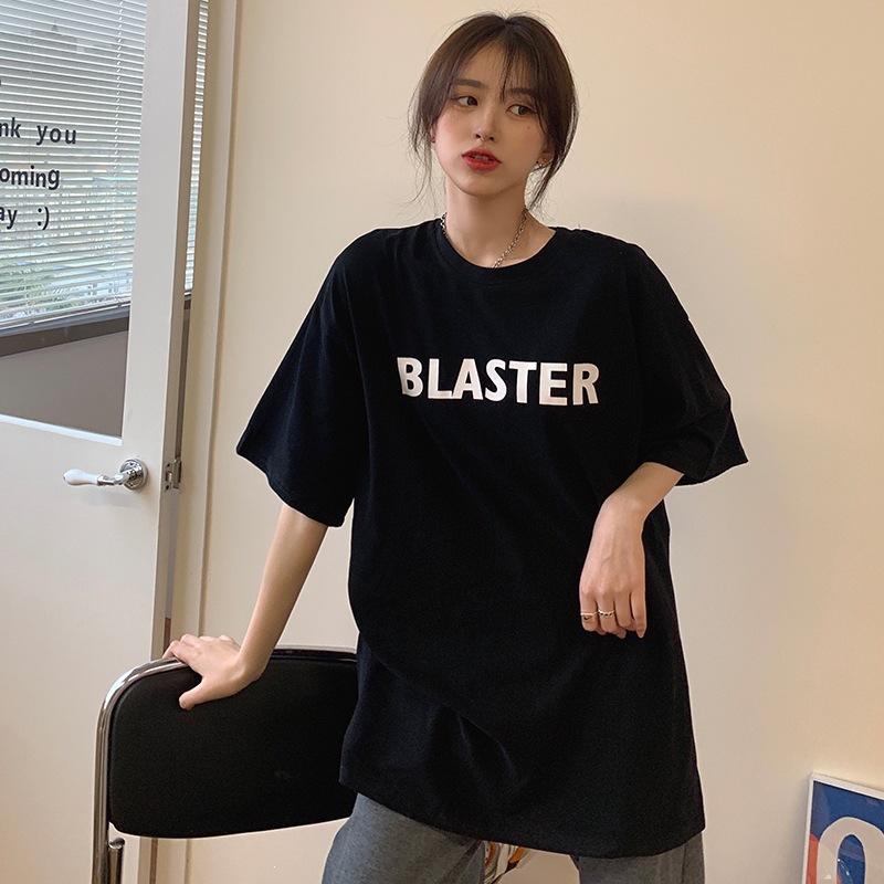 Cotton simple letter t-shirt women's short sleeve trendy design sense niche summer ins Korean top