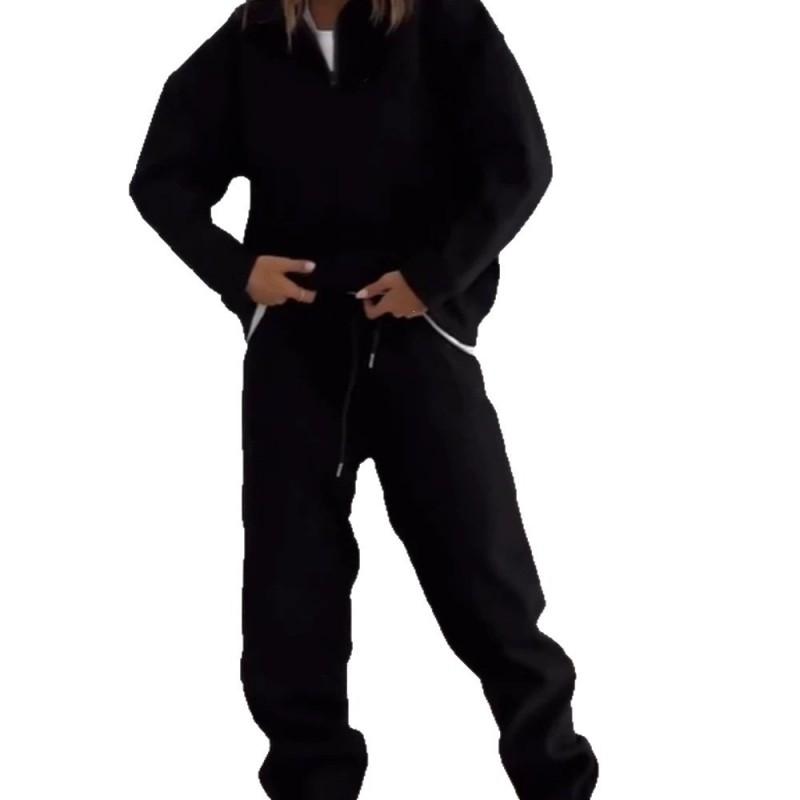Womens Casual 2 Piece Set Long Sleeve Sweatshirt Pants Solid Color Street Sportswear