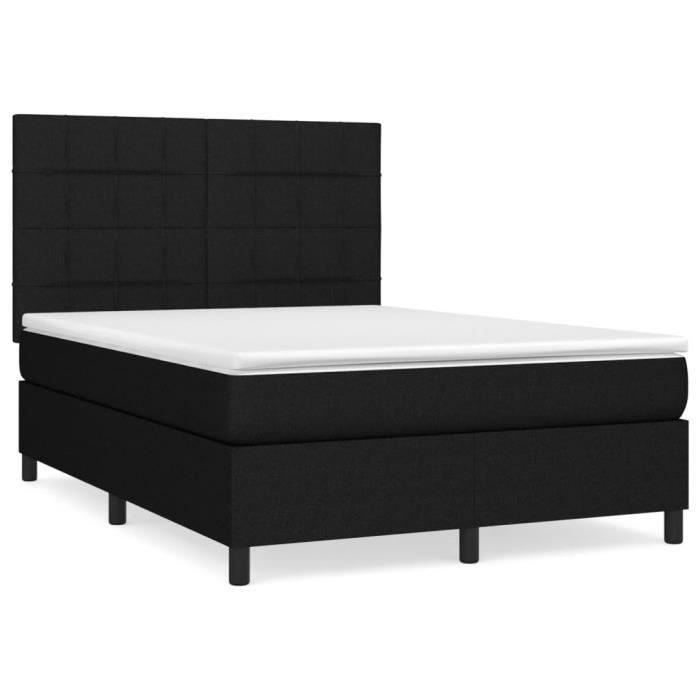 3141771 vidaXL Lit à sommier tapissier avec matelas Noir 140x190 cm Tissu
