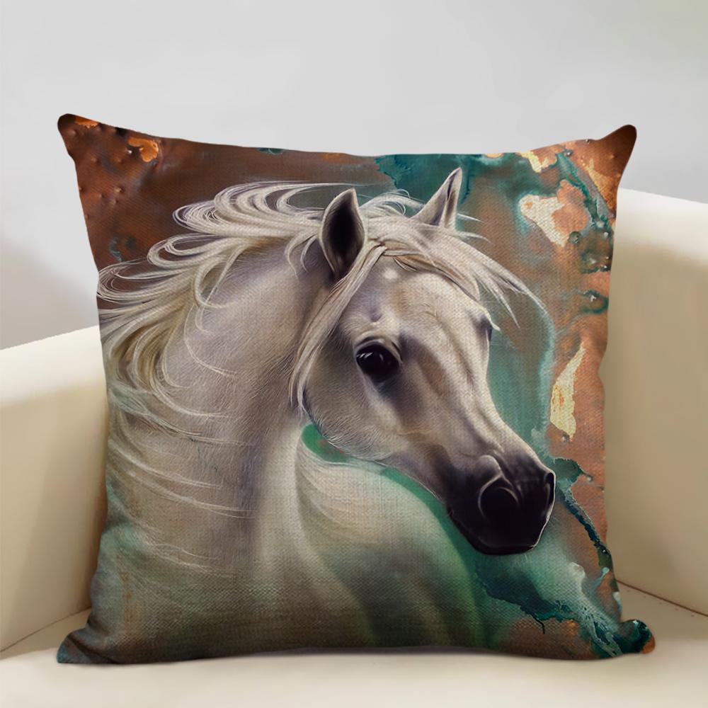 Farm Animals Horse Cushion Cover  45x45cm Linen Pillow Case Luxury Home Sofa Decoration Pillowcase Double-sided Printing