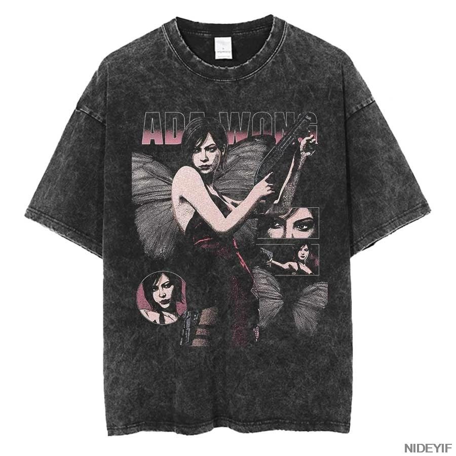 90. léta Resident Evil Biohazard Leon Kennedy Oversized Tričko 100% Bavlna Vintage Prané Tričko pro Muže Ženy