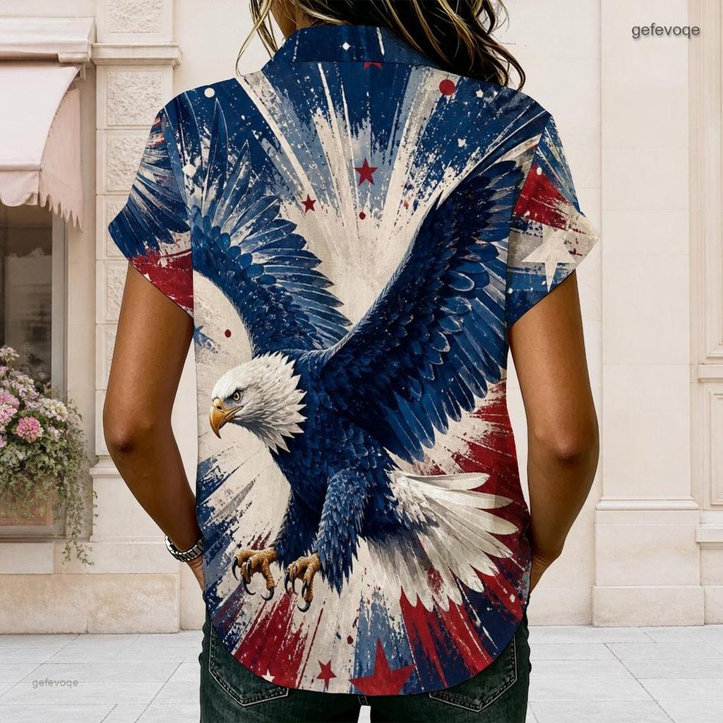 Womens Plus Size Collared Short Sleeve Shirt Colorful Rainbow Heart Print Button Front Casual Summer Top