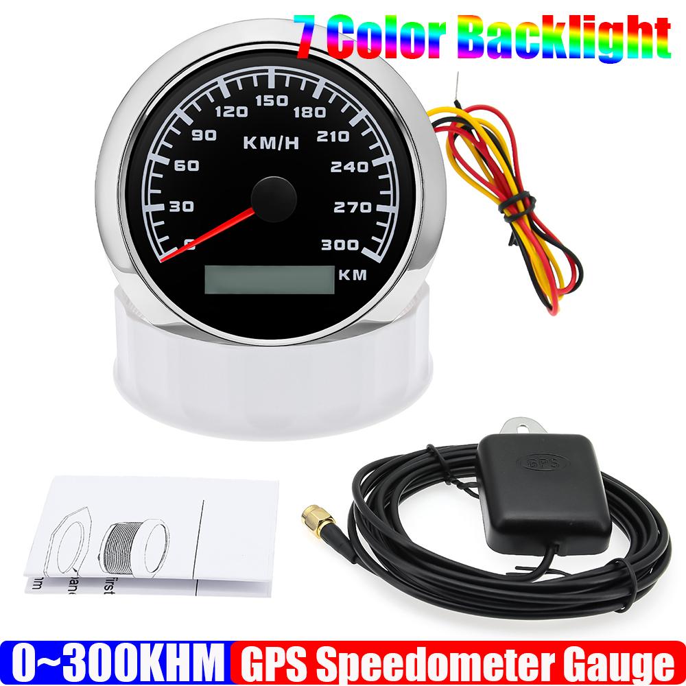 Auto KFZ Marine Boot 85mm GPS Tachometer Anzeige mit GPS Antenne 7 Farben Hintergrundbeleuchtung Geschwindigkeitsmesser 30KMH,60KMH,120KMH,200KMH,300KMH