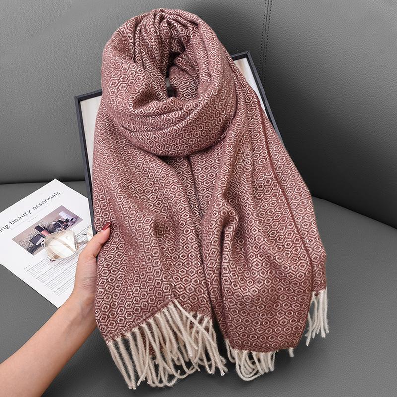 Scarf Exquisite in Honeycomb Mid Length Tassel Shawl High End Cold Proof and Warm Versatile Couple Student Scarf