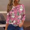 3/4 Length Sleeve Womens Tops Floral Print Vintage Fashion Casual Loose With Round Neck Plus Size Shirts