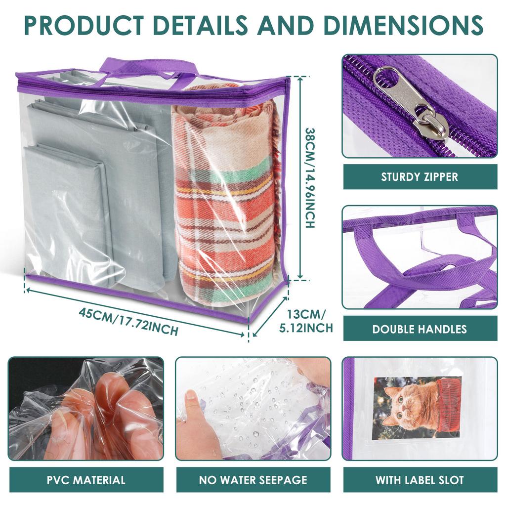 5Pcs Clothes Storage Bags PVC Waterproof Bed Sheet Bedding Dustproof Transparent Organizer Bag for Home Multipurpose Packing