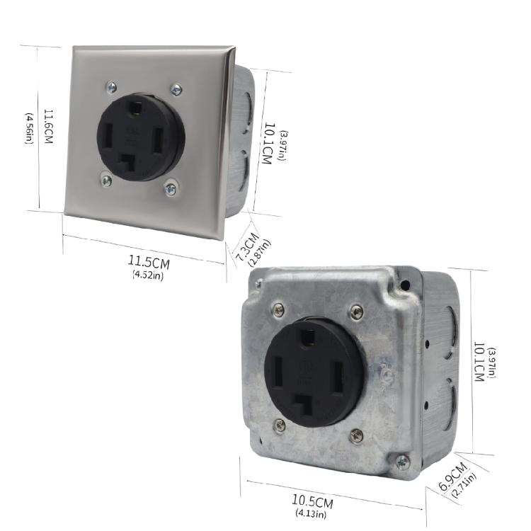 Multipurpose NEMA 14 30R 30A Electrical Receptacle Assembly With Square Metal Box Sliding Covers and Brackets Use