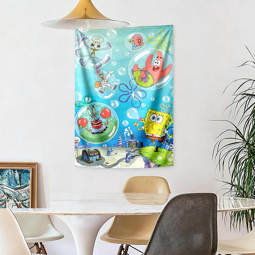 Spongebob Squarepants Wall Decor Tapestry Art For Pet Memorial Birthdaywedding Party Backdrop Family Gift