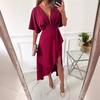 2026 European & American Casual V-Neck Irregular Evening Dress for Women