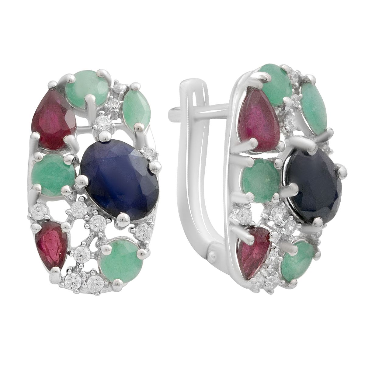 

Silver earrings with natural sapphire 3.567ct, ruby, emerald (2191148)