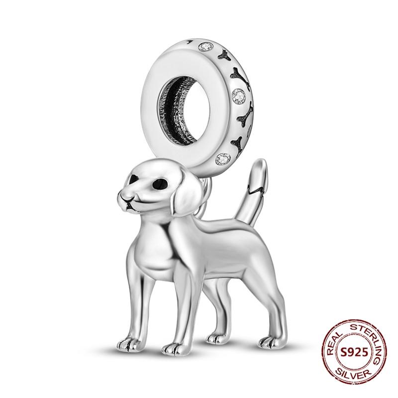 Copper Original Dog Cat Safety Chain Lazy Cat Pink Zircon Pet Paw Print Footprint Charms Fit Bracelet For Women Diy Jewelry