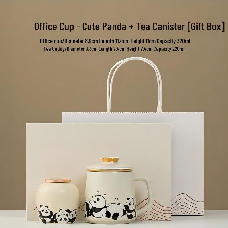 Panda Tea Infuser Ceramic Mug with Tea Caddy Gift Set