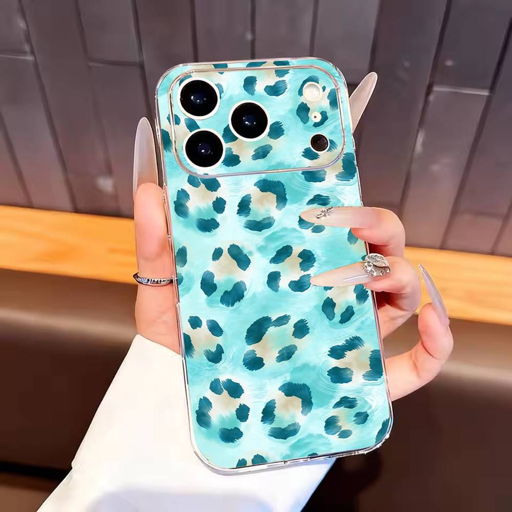 Leopard Print Phone Case For iPhone17,16,15,14,13,12,11 Plus,Pro Max Soft Transparent Cover