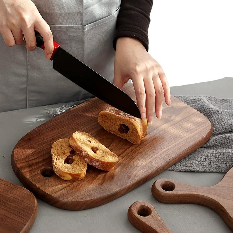 1pc Oval Wood Cutting Board, Solid Wood Black Walnut Wooden Chopping Boards for Bread, Vegetables & Fruits, Dinner Cheese Board with Hole,4 Size