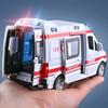1:32 Hospital Rescue Ambulance Police Diecast Car Model with Pull Back Sound Light Toys Gifts BoysToy Car Gift for Kids