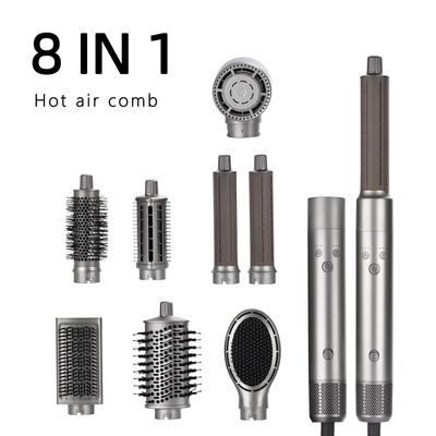 Portable 8-in-1 Hot Air Brush: Curling Iron, Straightener, Blow Dryer, Comb with Negative Ion Technology