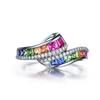 Elegant  New Trendy Ladies White  Filled Multicolor Rainbow AAA Zircon Wedding Engagement Rings Zircon Whole Sale