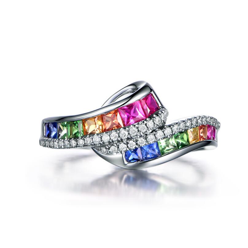 Elegant  New Trendy Ladies White  Filled Multicolor Rainbow AAA Zircon Wedding Engagement Rings Zircon Whole Sale