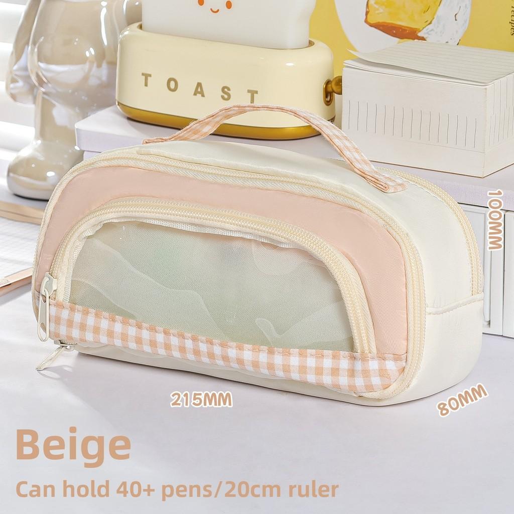 Cute Multicolor Fabric Pen Bag With Multiple Compartments For Office And School Use