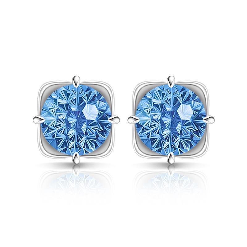 925 Sterling Silver Light Luxury Simple Crystal Zircon Square Round Bud Women's Earrings Birthday Party Anniversary Gift